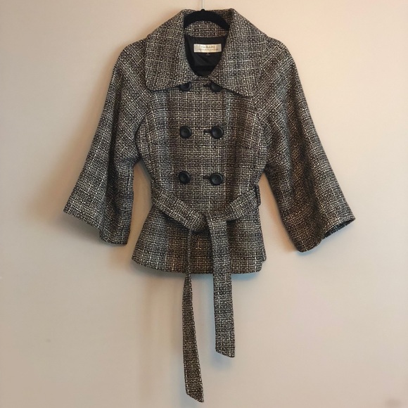 Tahari Double Breasted Belted Herringbone Blazer - Picture 2 of 7